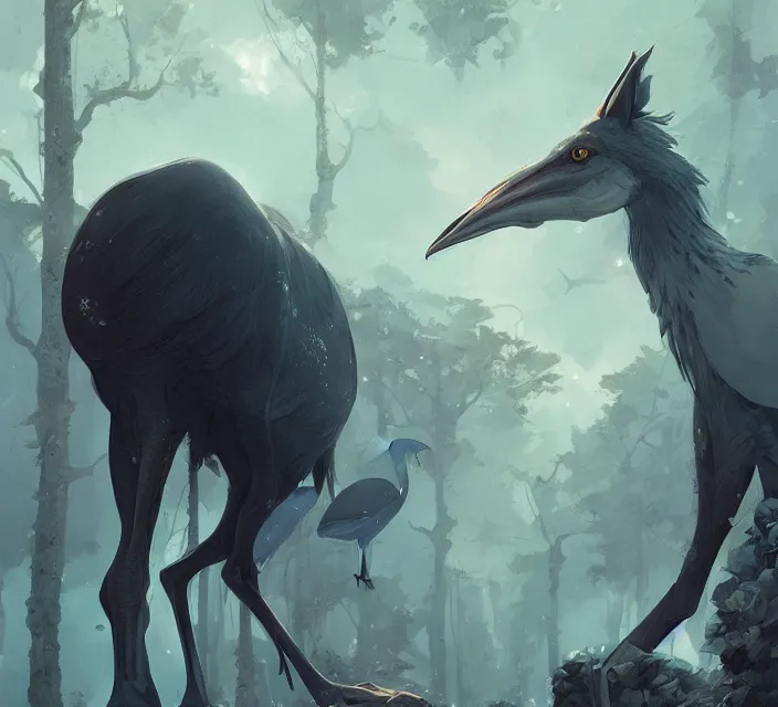 Prompt: a new animal inspired by horse and shoebill, digital art made by makoto shinkai, lois van baarle, greg rutkowski and jakub rebelka, highly detailed, symmetrical, extremely coherent, concept art, smooth, shaped focus