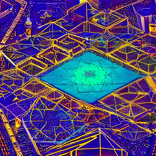 Prompt: an isometric cityscape photo shot from a helicopter trending on artstation 4 k neon colors intricate extremely detailed digital art by alex grey infinite wisdom sacred geometry