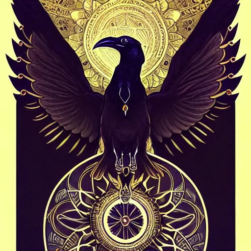 Image similar to simple mandala of ravens, emotionally evoking symbolic metaphors, fantasy, ornamental, detailed digital painting, artstation, concept art, painterly, sharp focus, illustration, art by John Collier and Krenz Cushart and Artem Demura and Rafael and Alphonse Mucha and Albert Aublet