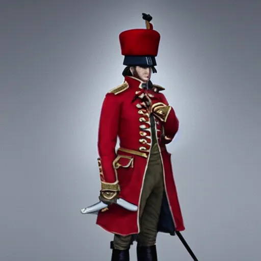 Image similar to A male 18th century British Redcoat Soldier wearing a tricorne hat, artstation, very detailed, award winning trending, historical, masterpiece, realism