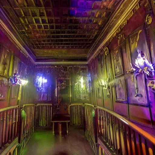 Image similar to inside the haunted mansion at disneyland, it is now a prison,