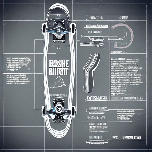 Prompt: “cross-section diagram of skateboard, high details, infographic, blueprint”