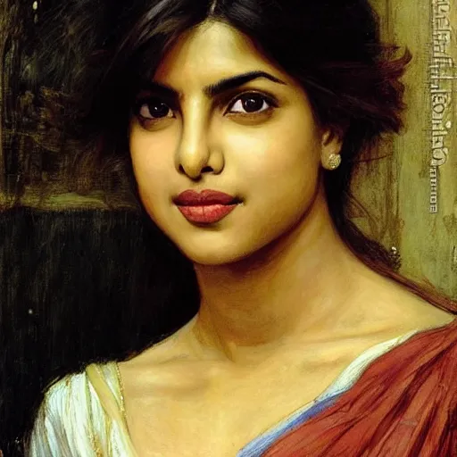 Prompt: Portrait of Priyanka Chopra John William Waterhouse