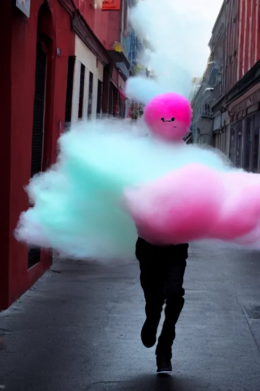 Prompt: a man made out of cotton candy running down the street, 4k, high quality