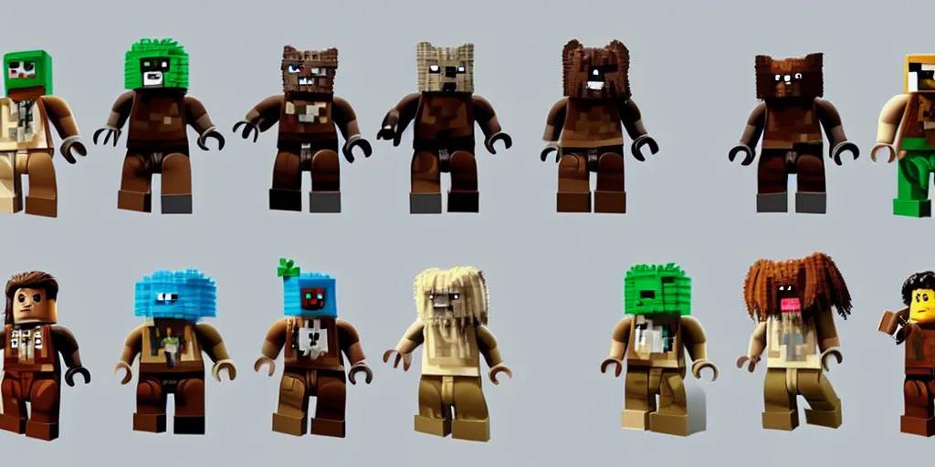 Image similar to creatures called critters, made out of a single lego brick. cube. minecraft shaped. cute looking, sharp focus, moebius, character sheet, game concept art, brush work