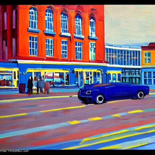 Prompt: Outside Brighton station painted by Wayne Thiebaud