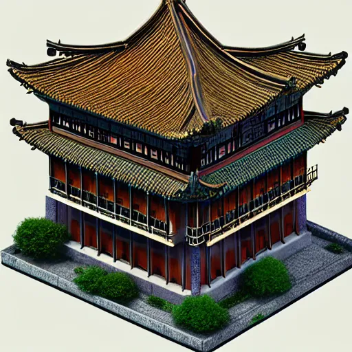 Prompt: ancient chinese architecture, rubix cube house concept, rubix cube by bugs zhou, artstation, fine detail