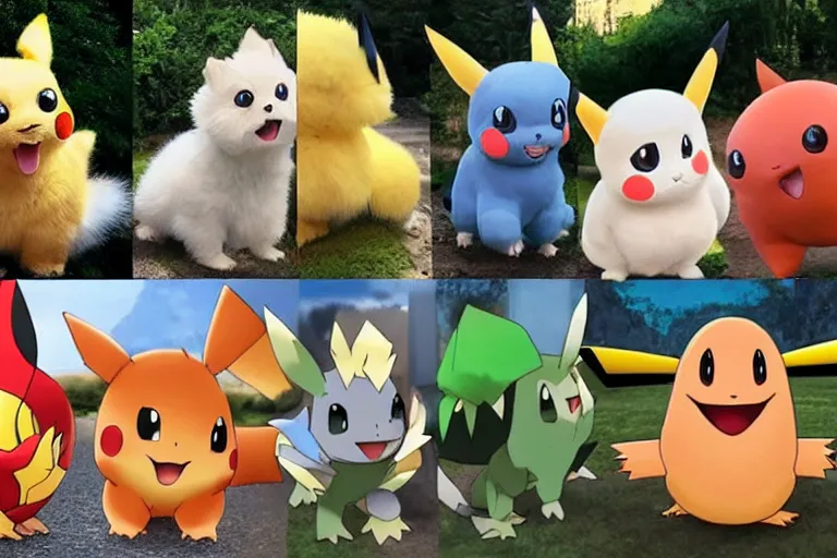 Image similar to real life pokemons, cute!!!, happy!!!, chunky!!!, content!!!, mischievous!!!, adorable!!!, fluffy!!!, ultra realistic!!!, golden hour, sharp focus