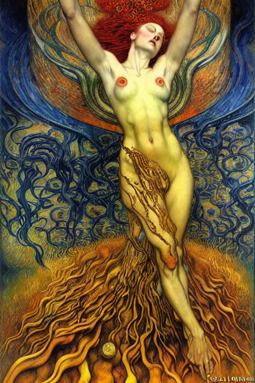 Image similar to Divine Chaos Engine by Karol Bak, Jean Delville, William Blake, Gustav Klimt, and Vincent Van Gogh, symbolist, visionary