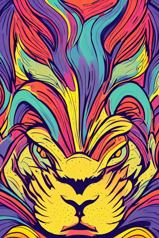 Prompt: demon cat, art by brian miller, sticker, colorful, illustration, highly detailed, simple, smooth and clean vector curves, no jagged lines, vector art, smooth