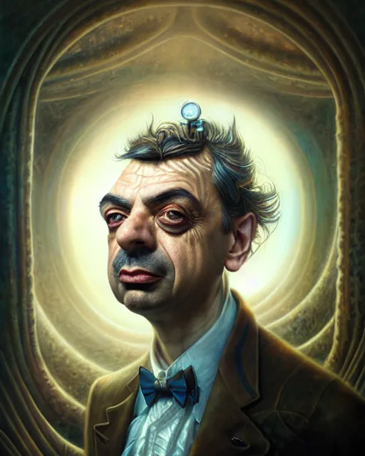 Image similar to underwater steampunk portrait of rowan sebastian atkinson, by tomasz alen kopera and peter mohrbacher