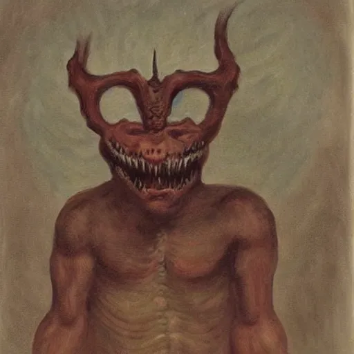 Prompt: painting of a demon representing exhaustion, the demon looks like an anthropomorphic animal