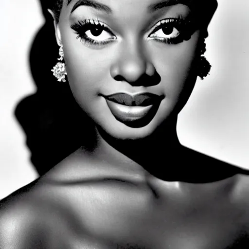 Image similar to black and white photo of a beautiful and elegant 1 9 5 8 young black actress