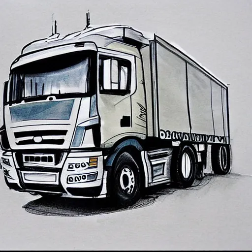 Image similar to an awesome camion sketch by peter klasen