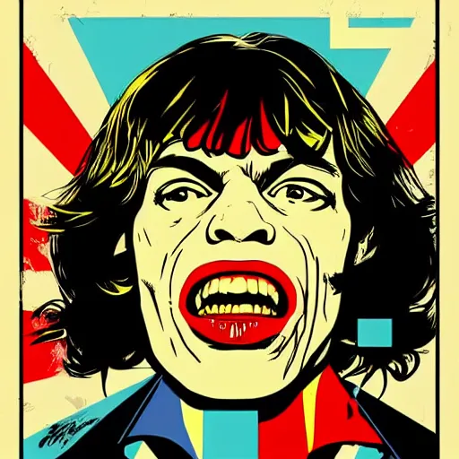 Image similar to individual youthful mick jagger silk screen butcher billy style