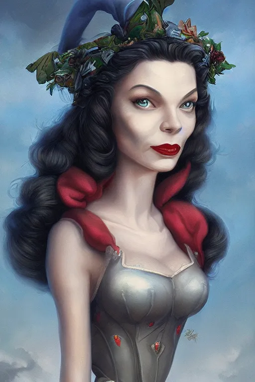 Prompt: beautiful hq matte painting portrait of lauren bacall as snow white, by peter mohrbacher greg rutowski