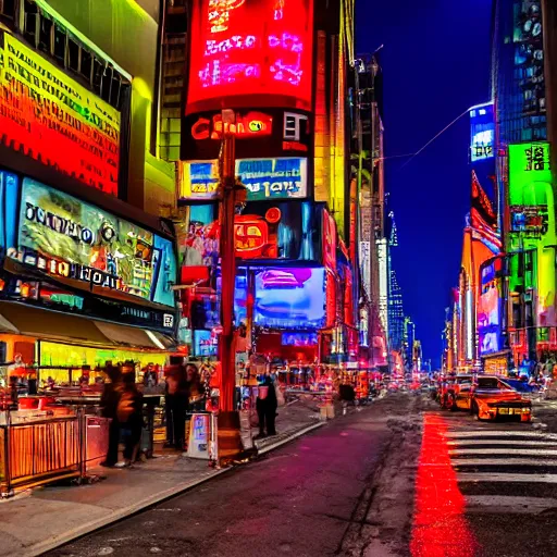 Prompt: color night shot of new york city street scene but it looks like tokyo japan, photorealistic,8k, XF IQ4, 150MP, 50mm, F1.4, ISO 200, 1/160s, natural light