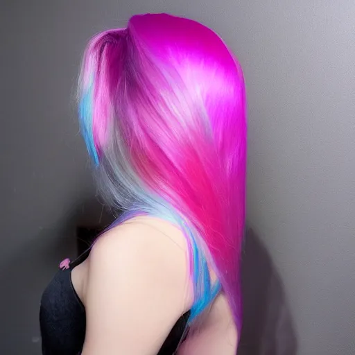 Prompt: holographic 3 d water pink hair, on a 2 d girl with detailed features