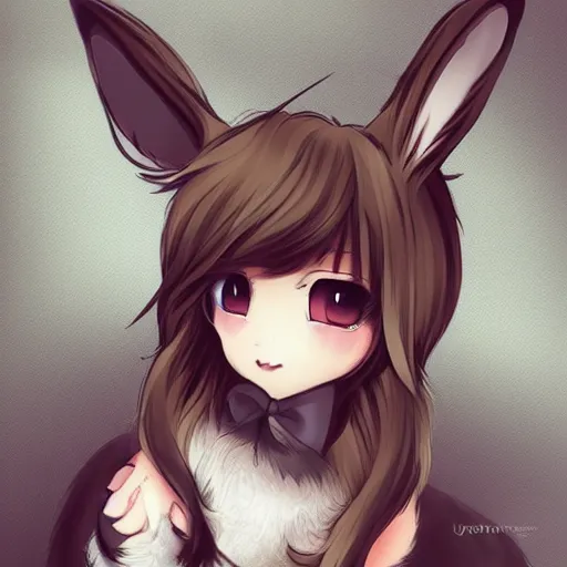 Image similar to cute furry bunny, green eyes, light brown fur, light hair, anime, wlop