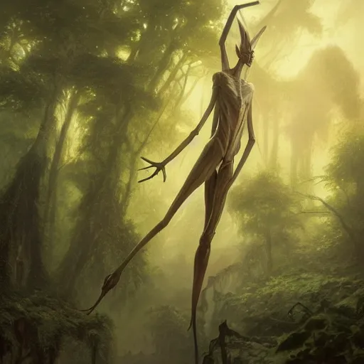 Prompt: full body photo of green human - sized mantis religiosa ; 4 legs and 2 human arms ; d & d mage ; fantasy drawing ; illustration ; artstation ; 8 k ; cgsociety ; art by greg rutkowski and thomas kinkade