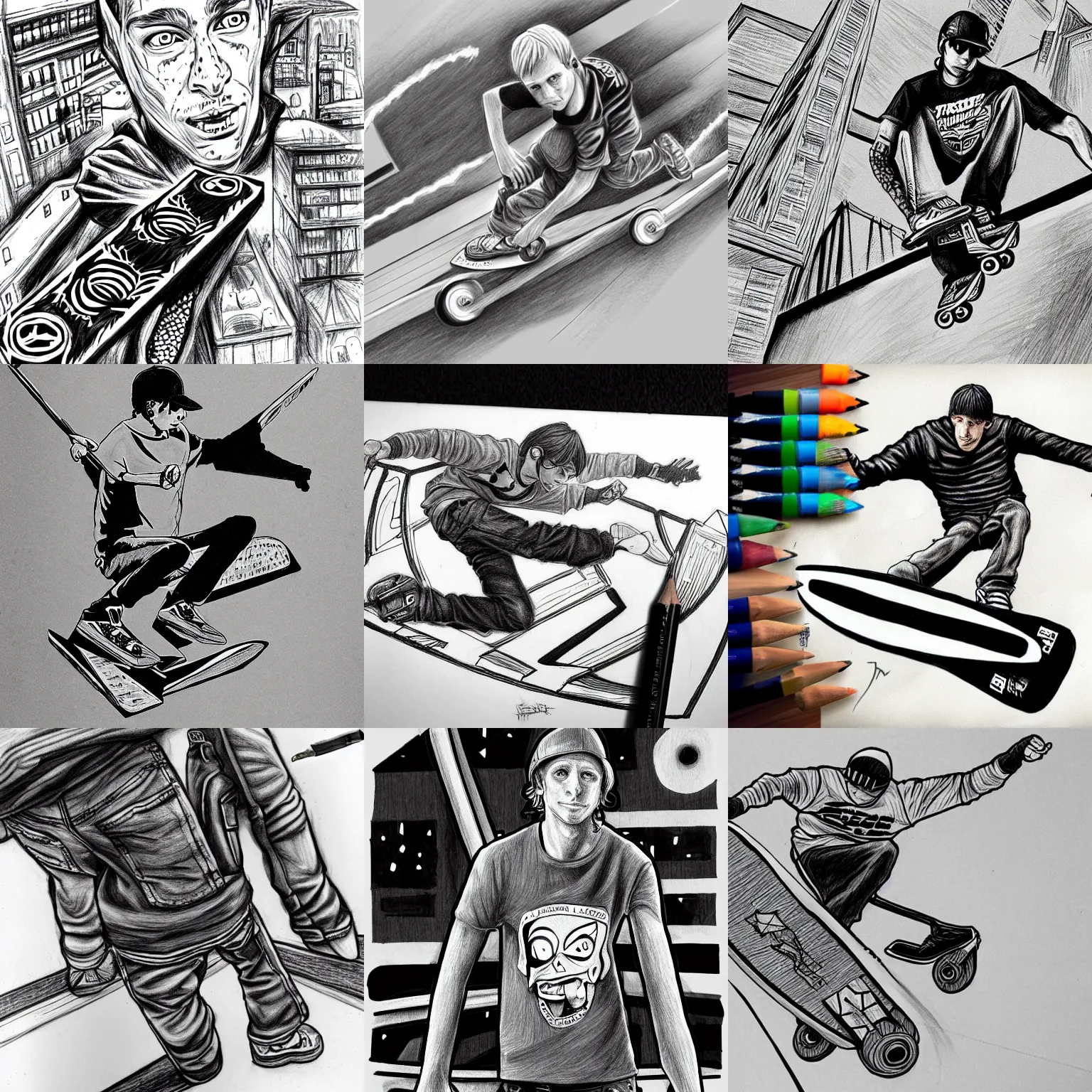 Prompt: tony hawk pro drawing