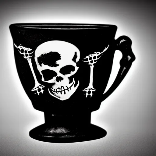 Prompt: a gothic style cup with a skeleton and the word'gamimg'on it