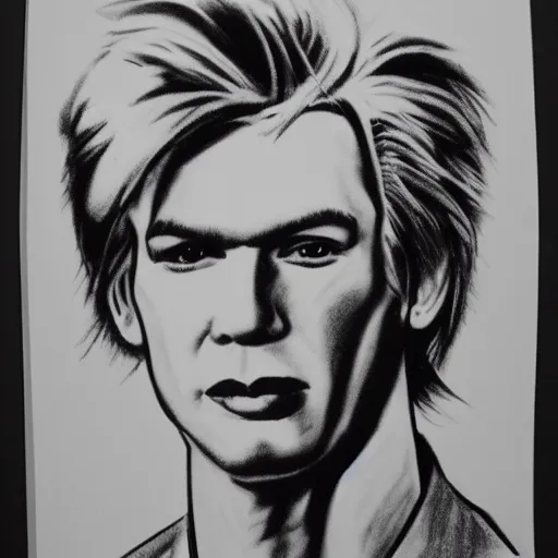 Image similar to pencil illustration of Andy Warhol highly detailed, cinematic,