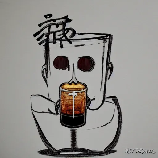 Prompt: a man happily drinks beer, art created by Kimitake Yoshioka.