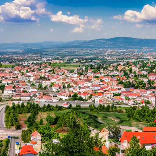 Image similar to the mioveni town from Romania, wide shot, photo realistic, 8k uhd, extremely high detail