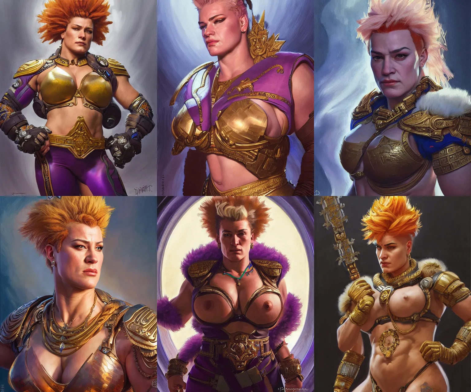 Prompt: portrait, zarya from overwatch as the queen of an ancient civilization, by diego gisbert llorens and donato giancola, regal, strong, dramatic lighting, intricate, hyper realistic, hyperdetailed, centered, cinematographic