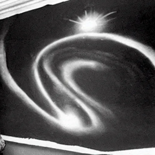 Image similar to a 1900s grainy photo of a university's teacher drawing a black hole on the board