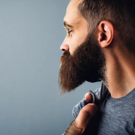 Image similar to builder with beard, profile, HD, dramatic, surrealism