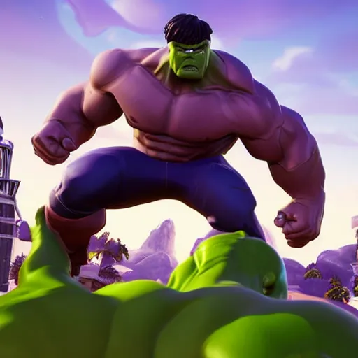 Image similar to hulk in fortnite, 4 k, high detail, high - resolution photograph, professional photography, ultra - detail