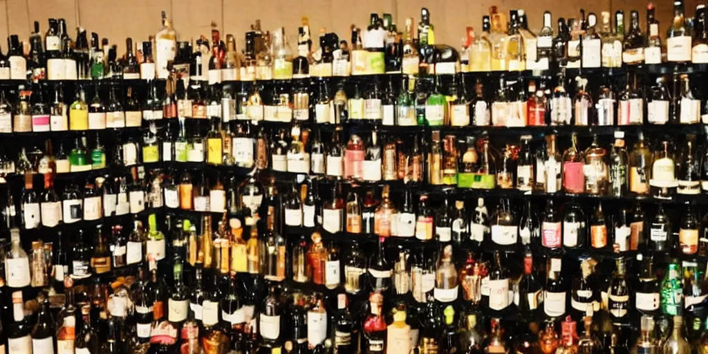 Prompt: lots of bottles of alcohol