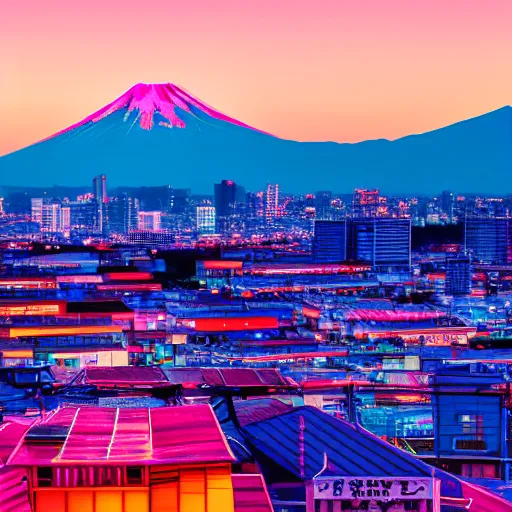 Image similar to synthwave japanese town, sunset, sharp focus, 8 k, high details