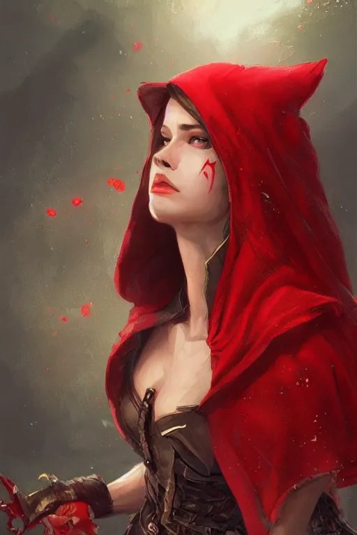 Image similar to queen red riding hood, d & d, fantasy, portrait, highly detailed, headshot, digital painting, trending on artstation, concept art, sharp focus, illustration, art by artgerm and greg rutkowski and magali villeneuve