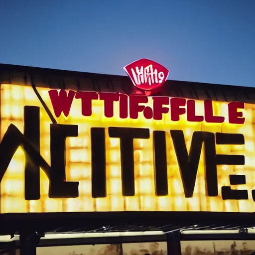 Image similar to wafflehouse employee's standing below wafflehouse sign