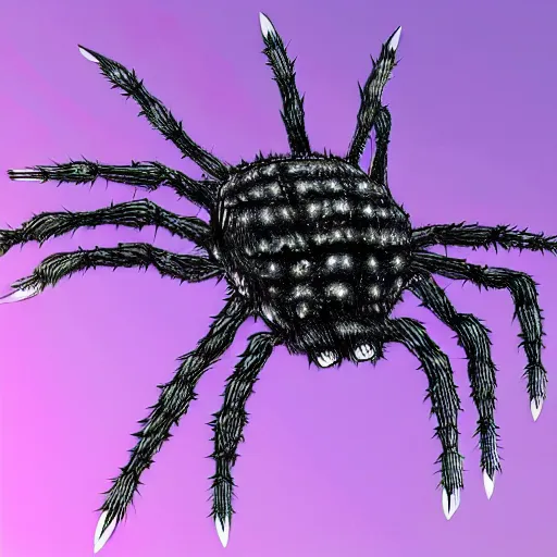 Image similar to Kumoko, a White and black patterened spider with pink eyes and spikes on it's back, CGI, anime, Kumo Desu ga Nani ka?, digital 3D drawing, sharp focus, concept-art