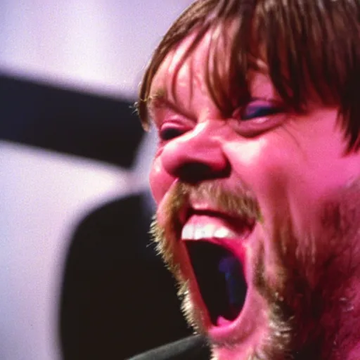 Image similar to Mark E Smith laughing at Fred Durst who is crying and screaming