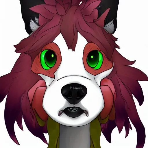 Prompt: headshot portrait of an anthropomorphic furry style colorful dog fursona, drawn by Falvie, fleurfurr, trending on furaffinity