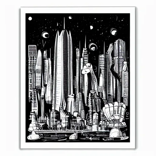 Image similar to black and white alien molluscan cityscape