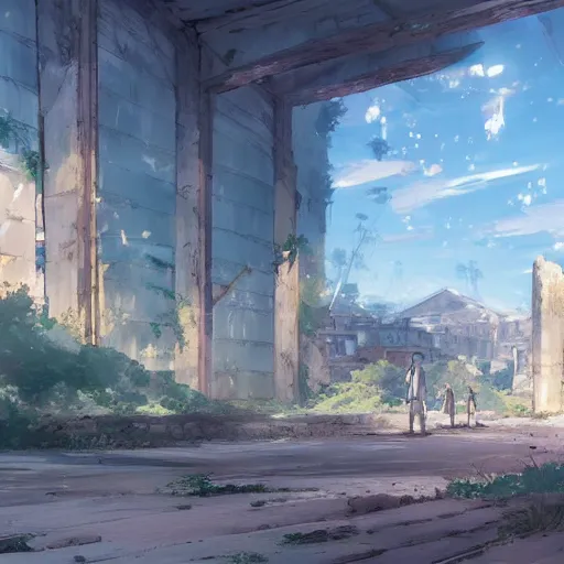 Image similar to A ruins of a Town, Anime concept art by Makoto Shinkai