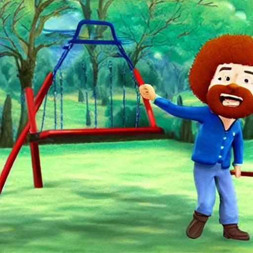 Prompt: angry bob ross screaming on the swingset