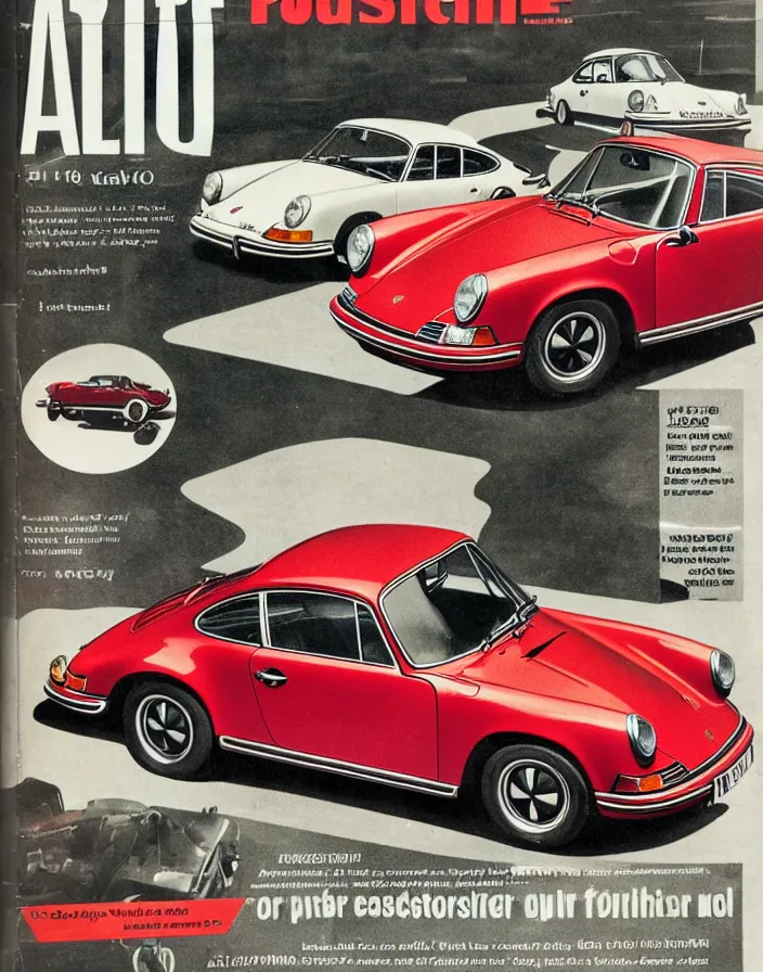 Image similar to porsche 9 1 1 on a 1 9 6 0 cover of automotive magazine