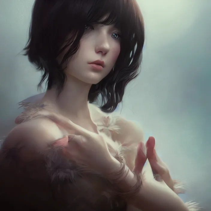 Image similar to beautiful cat - by tom bagshaw, by ilya kuvshinov, rtx rendering, octane render 1 2 8 k, maya, extreme high intricate details by wlop, digital anime art by ross tran, medium shot, close up shot, composition by sana takeda, dramatic lighting by greg rutkowski, 8 k, trending on artstation