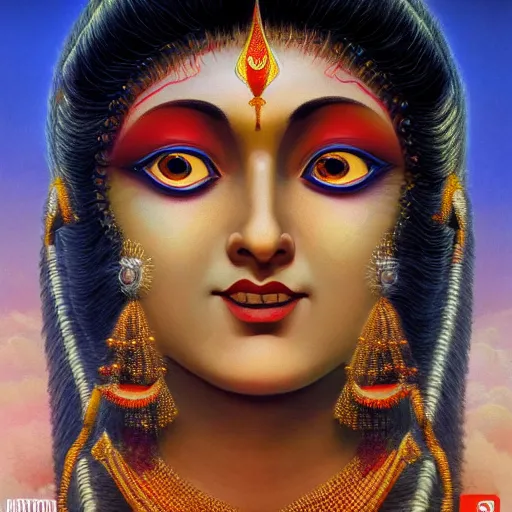 Prompt: Indian Goddess Chinnamasta, style of Artgerm, Claudio Bravo, Marvel comics, Alex Grey, Greg Rutkowski, Ridley Scott, Steven Spielberg, Trending on Artstation, hyper realistic, hyper detailed, back light, celestial aura, atmospheric, 8K, ultra High definition, high octane, unreal engine 5, IMAX quality