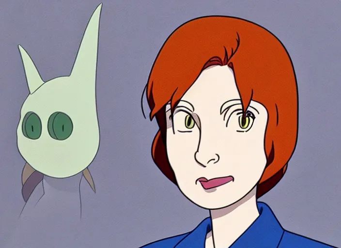 Prompt: dana scully, in the style of studio ghibli, traditional animation, sharp detail, animation cel