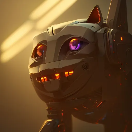 Prompt: feline sentient robot inspired by mario feng, intricate, elegant, volumetric lighting, scenery, digital painting, highly detailed, artstation, sharp focus, illustration, concept art, octane render, 8 k, ultra hd, perfect light