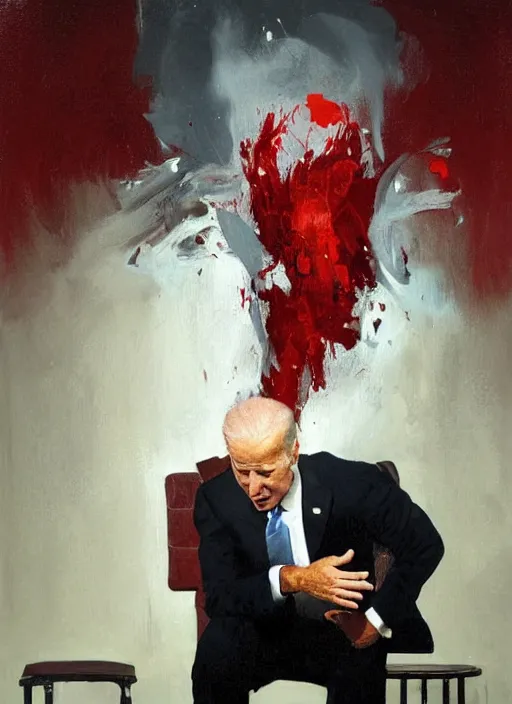 Prompt: joe biden shitting on toilet!!!!!!!!!!!!!!!!!! straining, red face, uh oh!, painting by phil hale, fransico goya,'action lines '!!!, graphic style, visible brushstrokes, motion blur, blurry, visible paint texture, crisp hd image