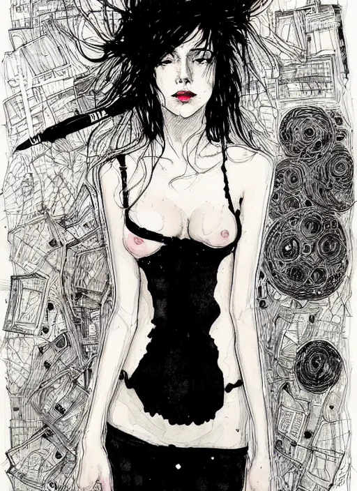 Prompt: a portrait of a pretty sewer punk young lady by kaethe butcher